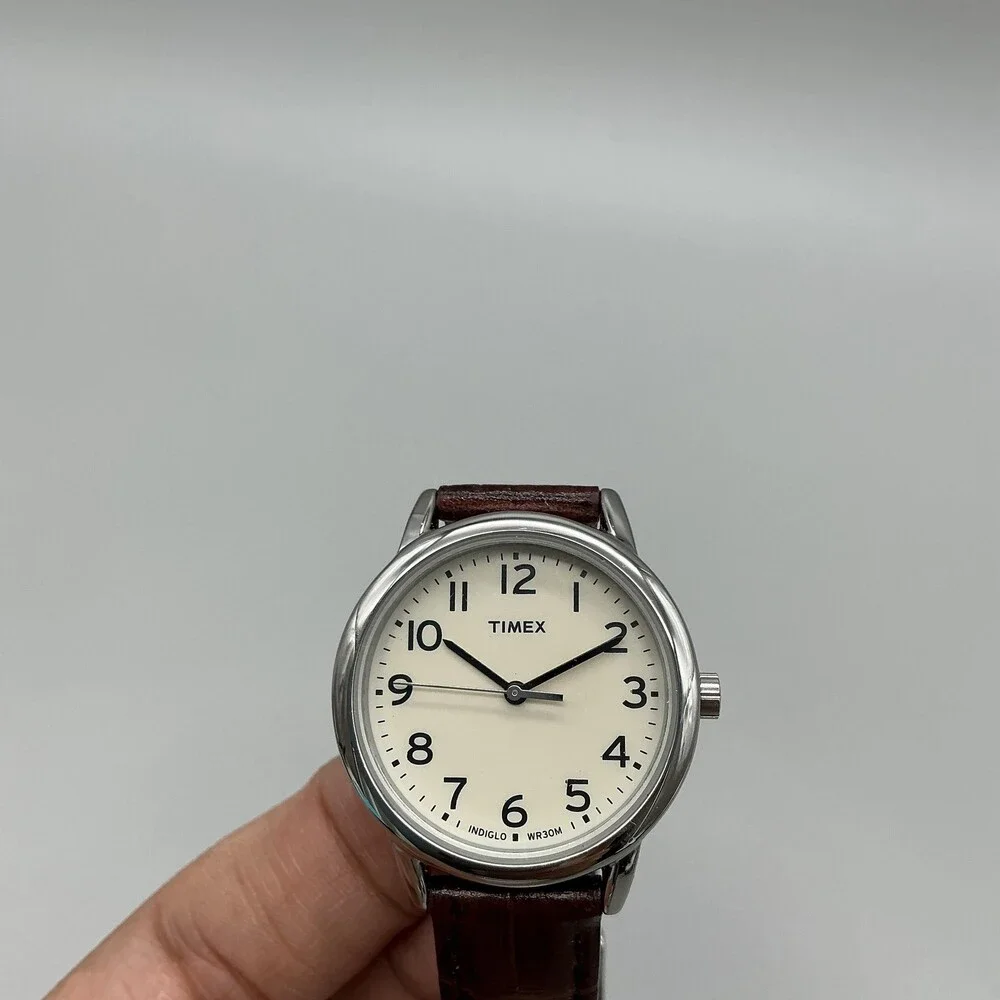 Timex Indiglo Easy Reader Womens Watch 30mm Brown Leather Silver Tone